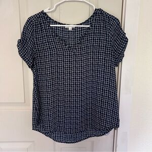 Mine Blue and White Boxy Short Sleeve Blouse